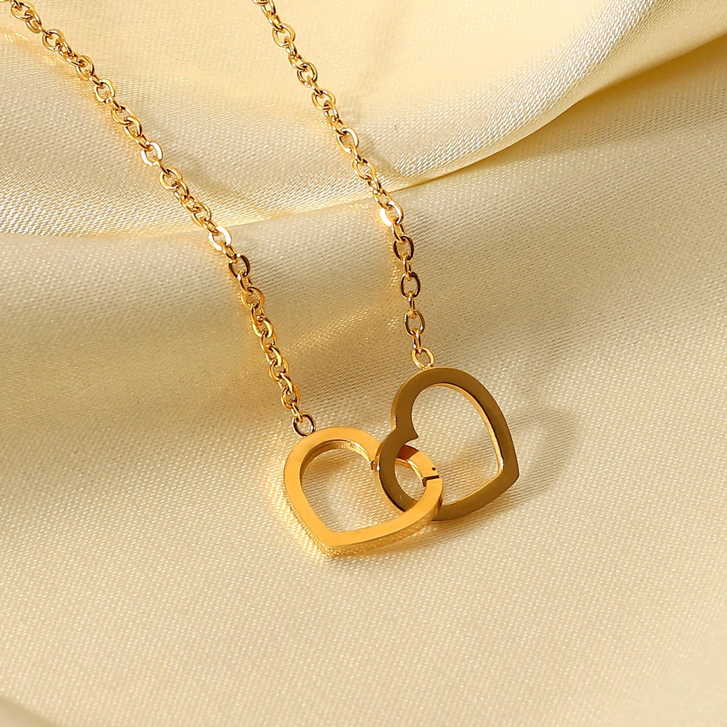 Double Heart Link Chain Necklace