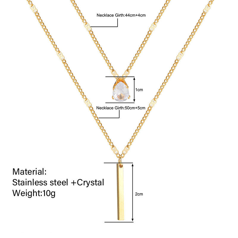 Layered Gold Bar & Teardrop Crystal Necklace