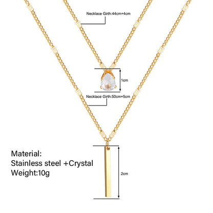 Layered Gold Bar & Teardrop Crystal Necklace