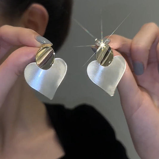 Gold Heart Statement Drop Earrings