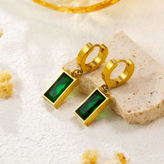 Green Stone Drop Hoop Earrings