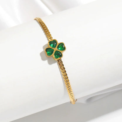 Gold Green Clover Snake Chain Bracelet
