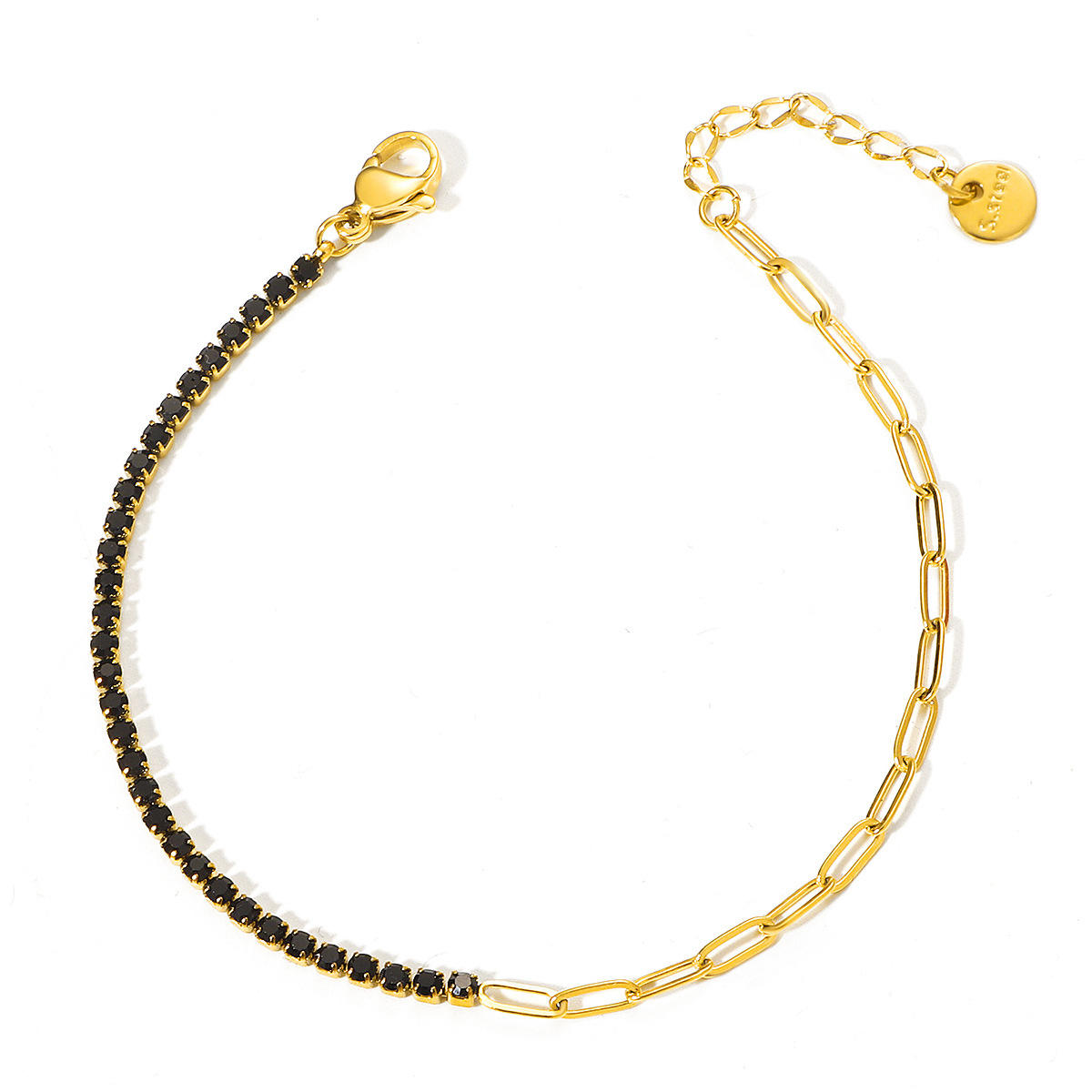 Gold Half Crystal Link Chain Bracelet