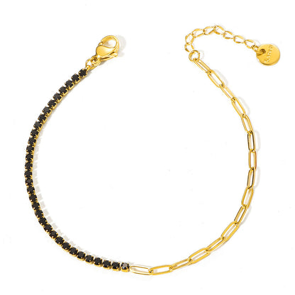 Gold Half Crystal Link Chain Bracelet
