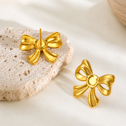 Gold Bow Knot Stud Earrings