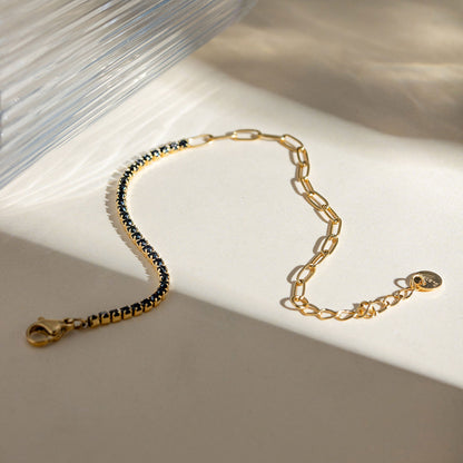 Gold Half Crystal Link Chain Bracelet