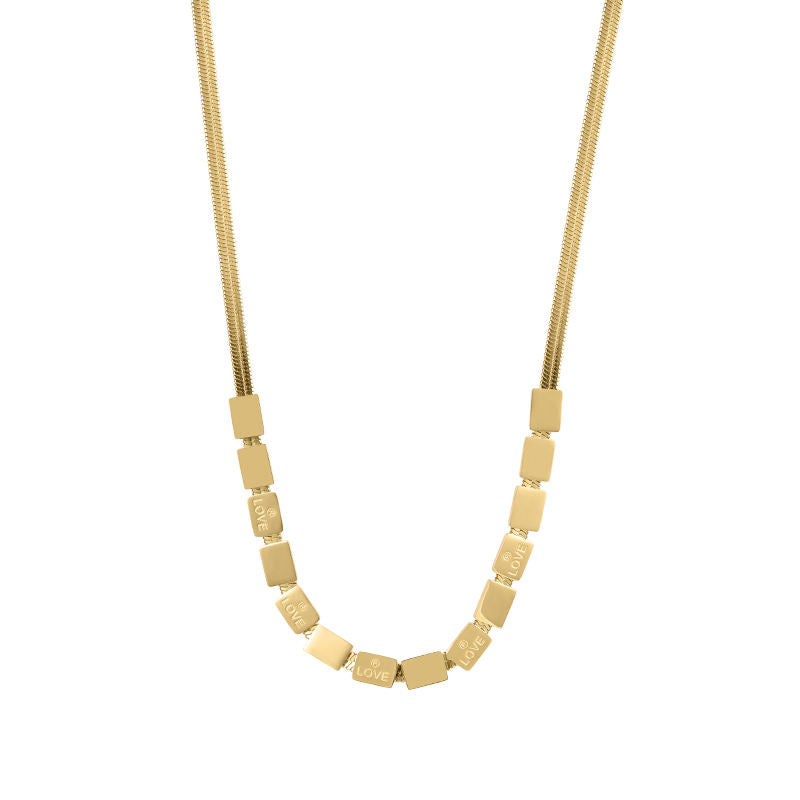 Gold Love Bar Snake Chain Necklace