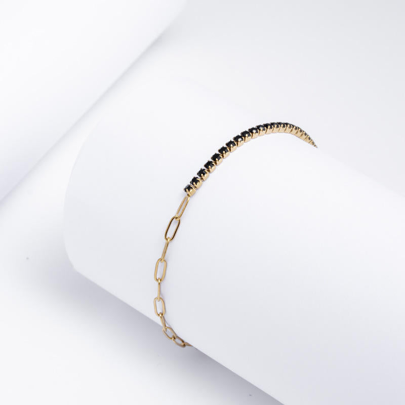 Gold Half Crystal Link Chain Bracelet