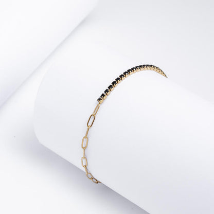 Gold Half Crystal Link Chain Bracelet