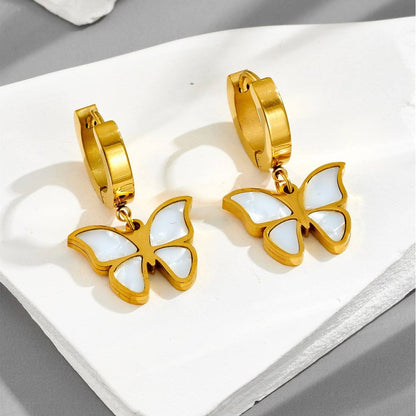 Gold Butterfly Charm Hoop Earrings