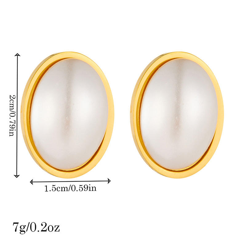 Gold Oval Pearl Stud Earrings