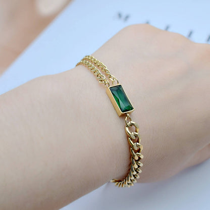 Gold Green Stone Link Chain Bracelet