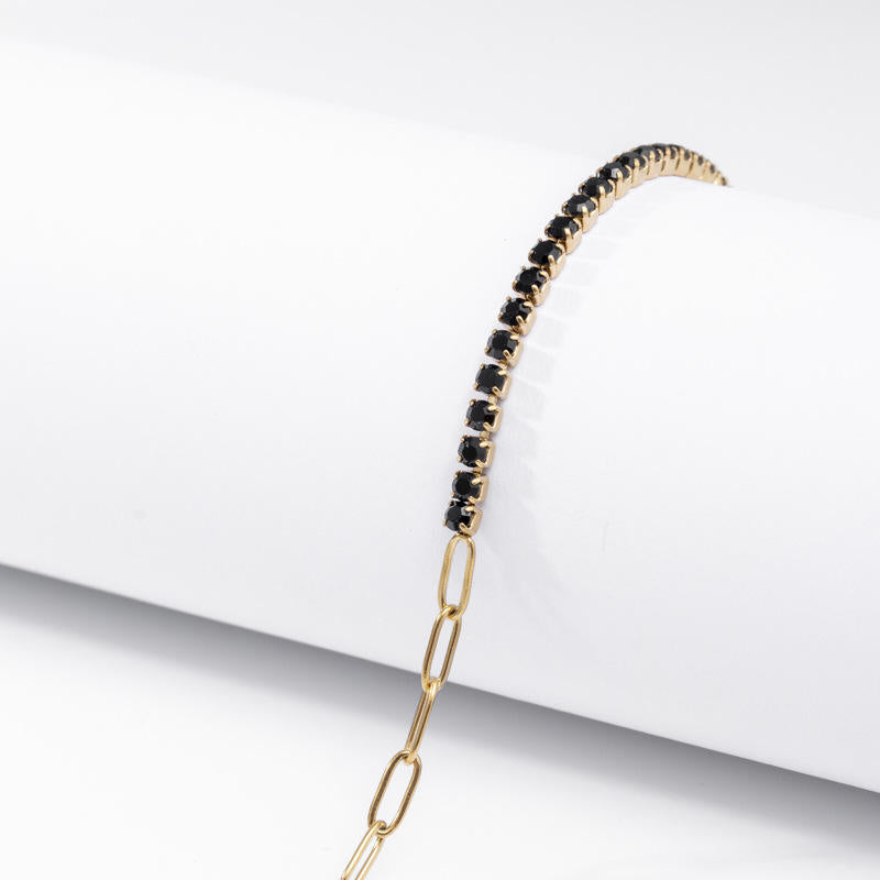Gold Half Crystal Link Chain Bracelet