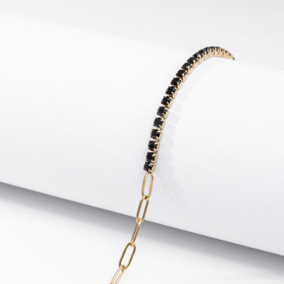 Gold Half Crystal Link Chain Bracelet