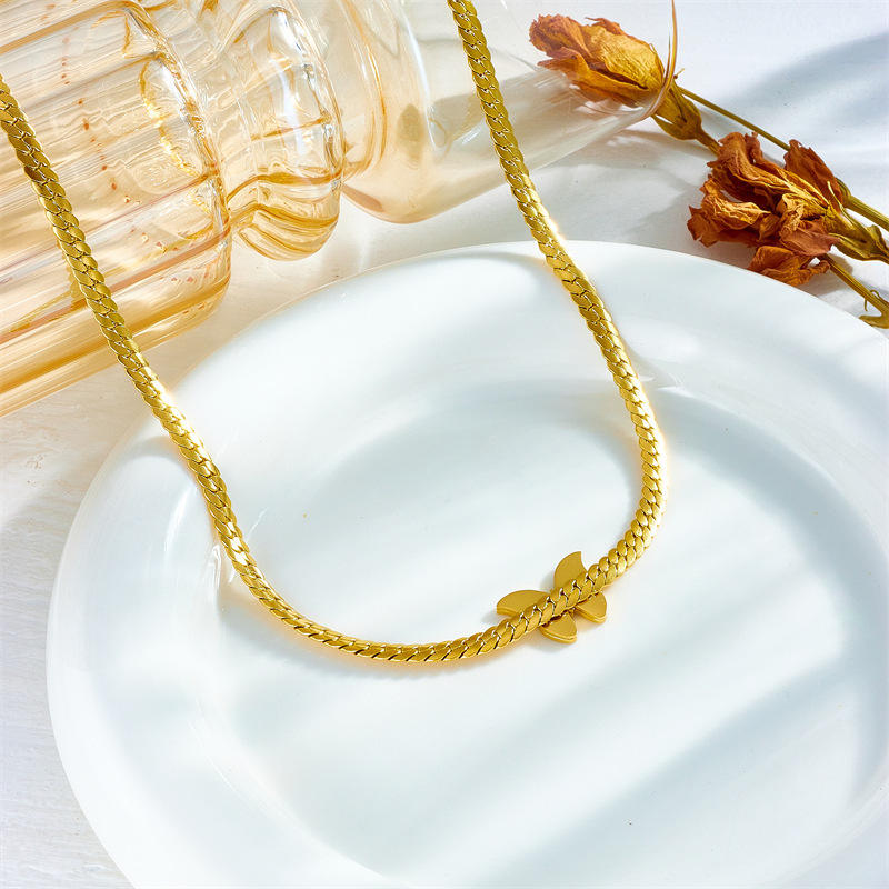 Gold Butterfly Cuban Chain Necklace