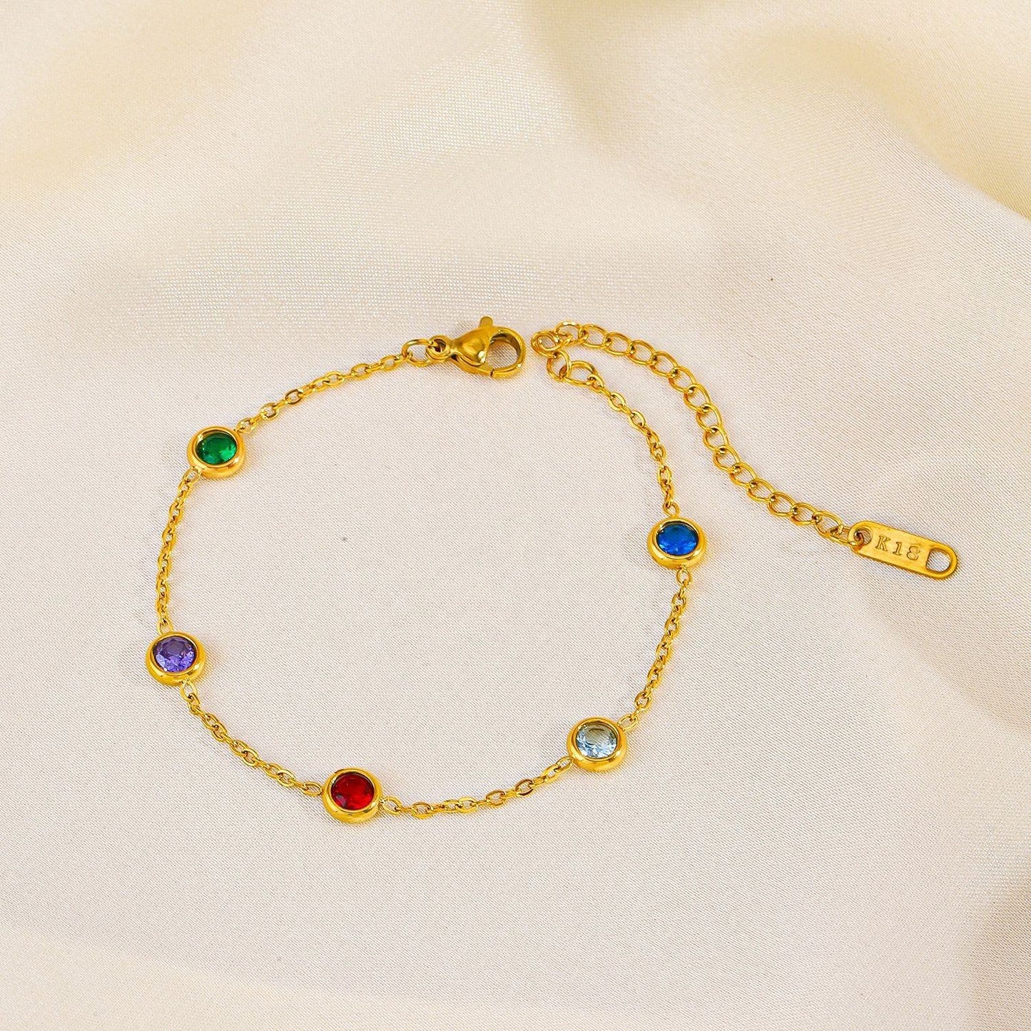 Gold Multi Color Crystal Chain Bracelet