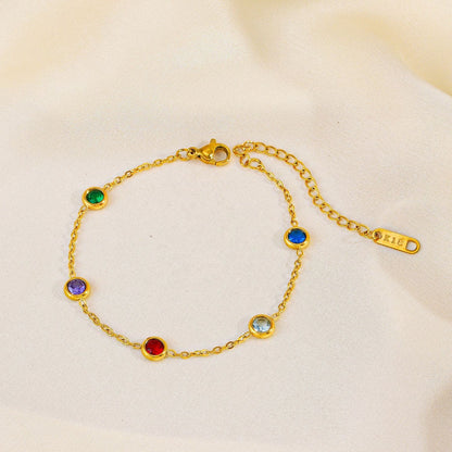 Gold Multi Color Crystal Chain Bracelet
