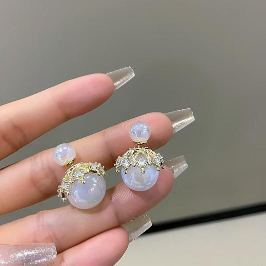 Gold Pearl Floral Drop Earrings