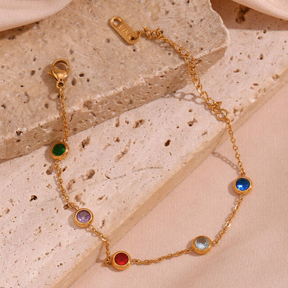 Gold Multi Color Crystal Chain Bracelet