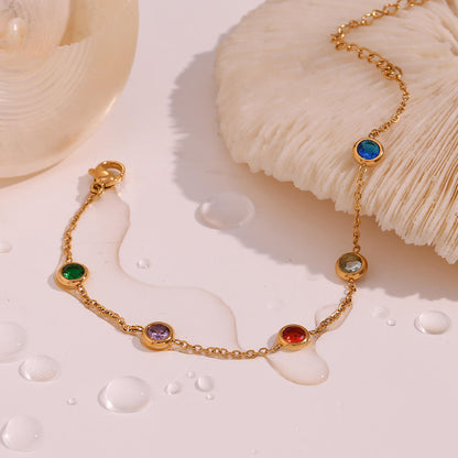 Gold Multi Color Crystal Chain Bracelet