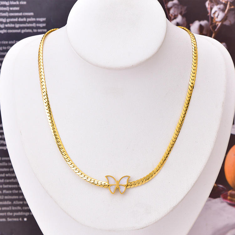 Gold Butterfly Cuban Chain Necklace