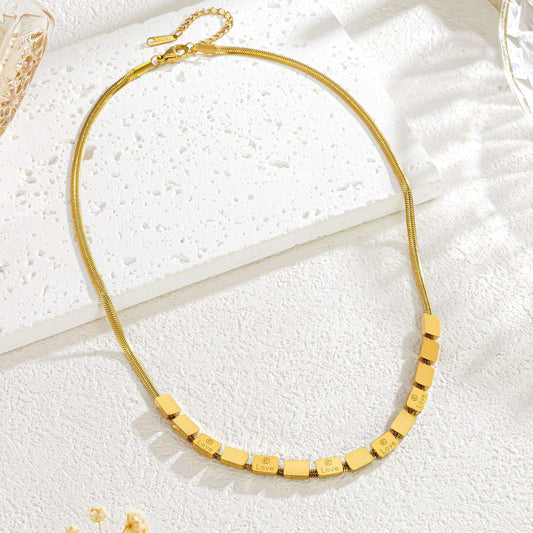 Gold Love Bar Snake Chain Necklace
