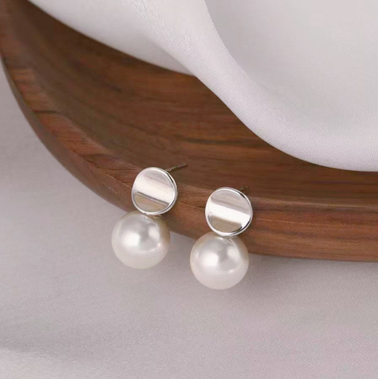 Gold Minimal Pearl Drop Stud Earrings