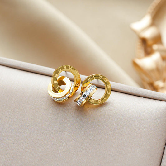 Roman Dial Crystal Hoop Earrings