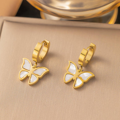 Gold Butterfly Charm Hoop Earrings