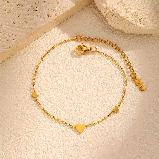 Gold Minimal Heart Charm Chain Bracelet