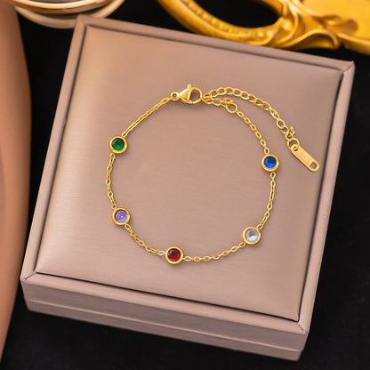 Gold Multi Color Crystal Chain Bracelet