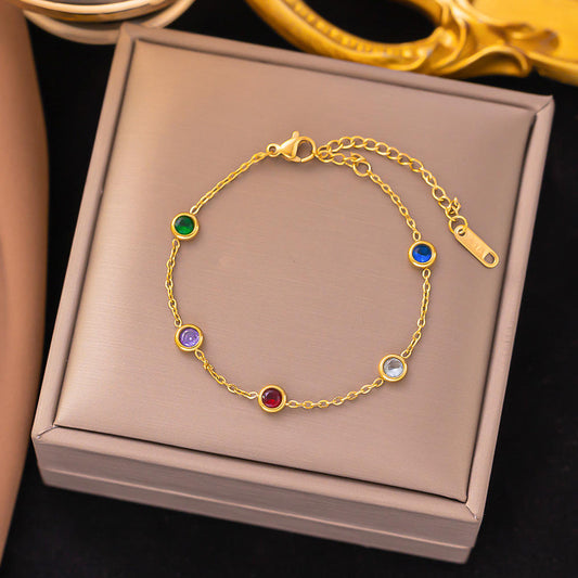 Gold Multi Color Crystal Chain Bracelet