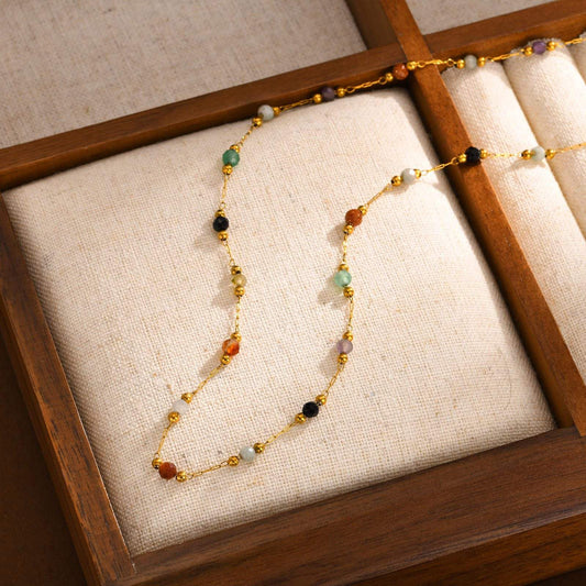 Gold Multi Color Beaded Chain Necklace