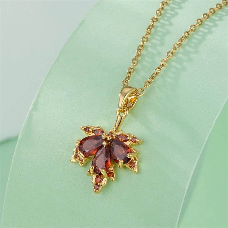 Red Crystal Leaf Pendant Necklace