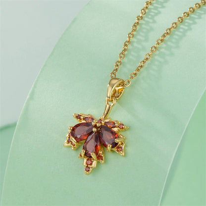 Red Crystal Leaf Pendant Necklace