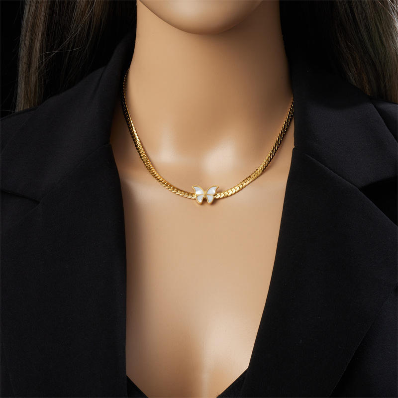 Gold Butterfly Cuban Chain Necklace