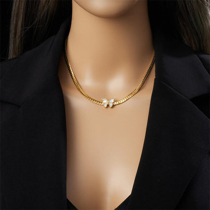 Gold Butterfly Cuban Chain Necklace