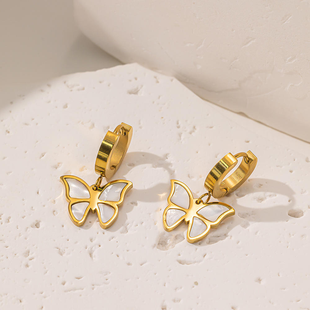 Gold Butterfly Charm Hoop Earrings