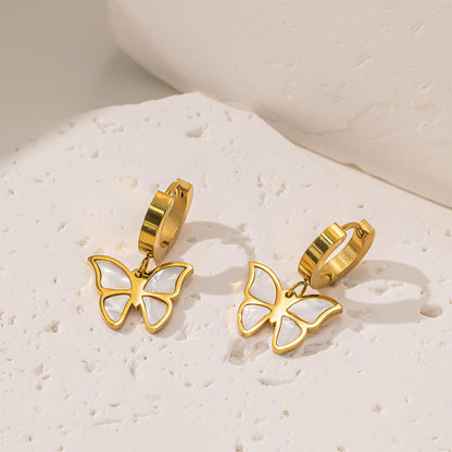 Gold Butterfly Charm Hoop Earrings