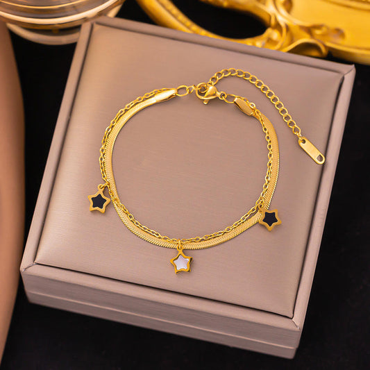 Gold Star Charm Layered Chain Bracelet