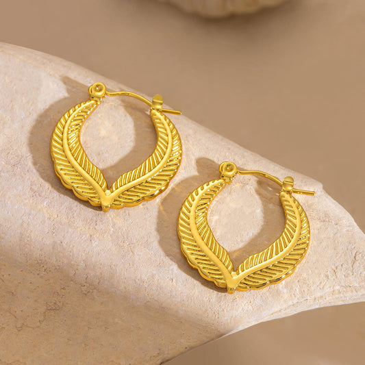 Textured Leaf Gold Hoop Earrings