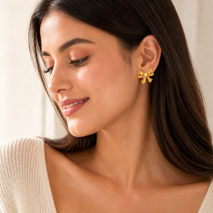 Gold Bow Knot Stud Earrings