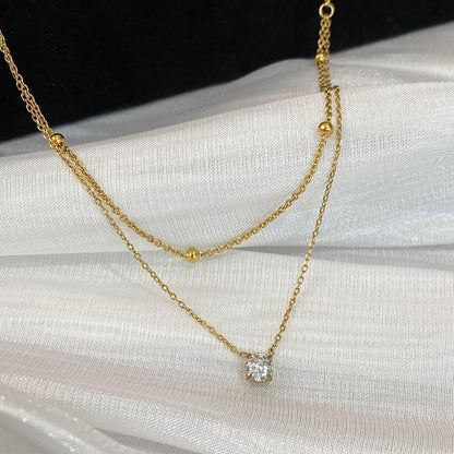 Layered Gold Bead Clover Pendant Necklace