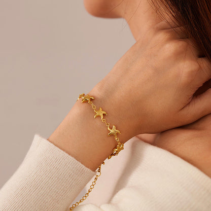 Gold Starfish Charm Chain Bracelet