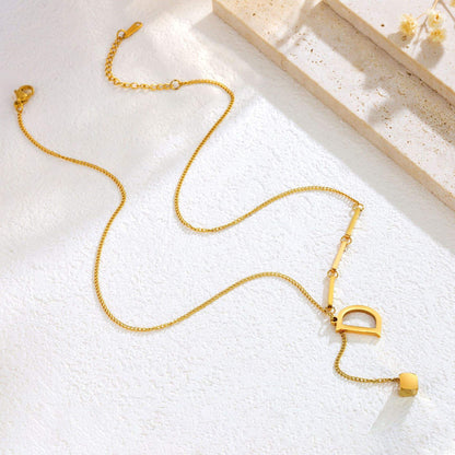 Gold Initial D Pendant Drop Necklace
