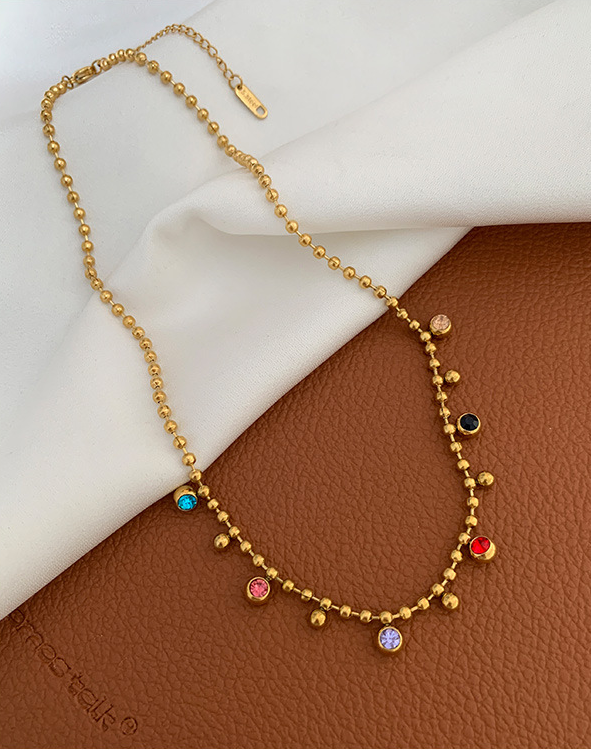 Multi-Color Stone Beaded Gold Necklace