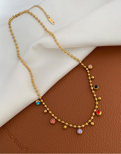 Multi-Color Stone Beaded Gold Necklace