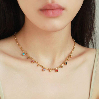 Multi-Color Stone Beaded Gold Necklace