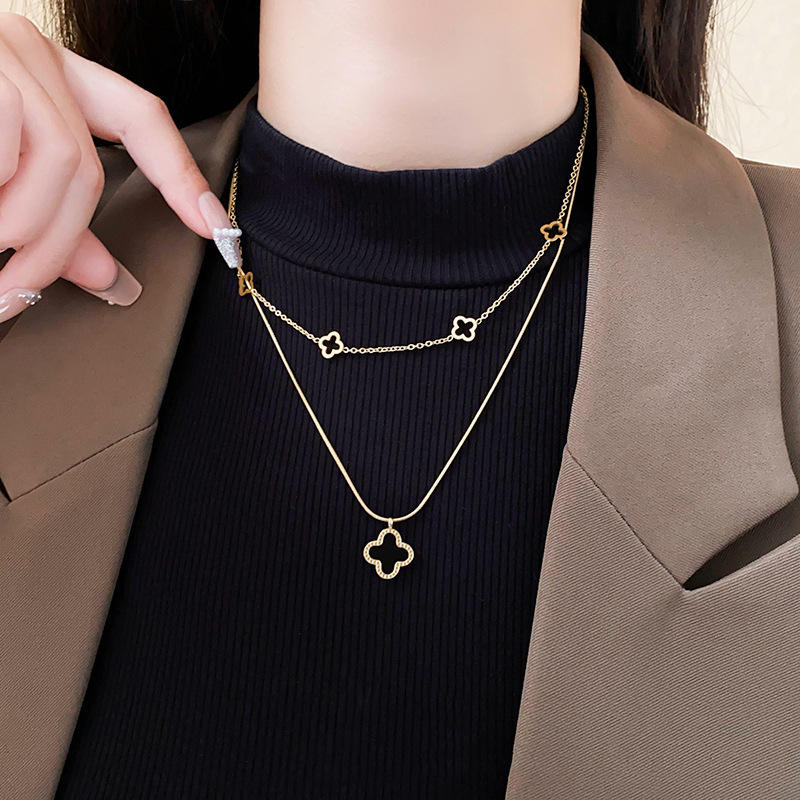 Layered Clover Charm Gold Necklace