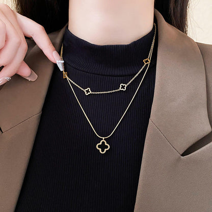 Layered Clover Charm Gold Necklace